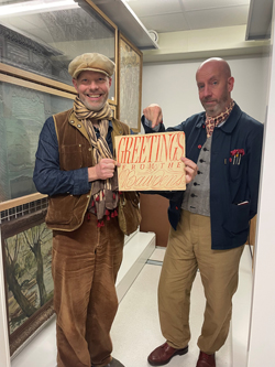 Webpage Jonny Hannah and Mark Hearld in the Higgins Bedford Art Store visiting the Edward Bawden archive