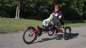 Caroline Coster cycling in Mowsbury Park